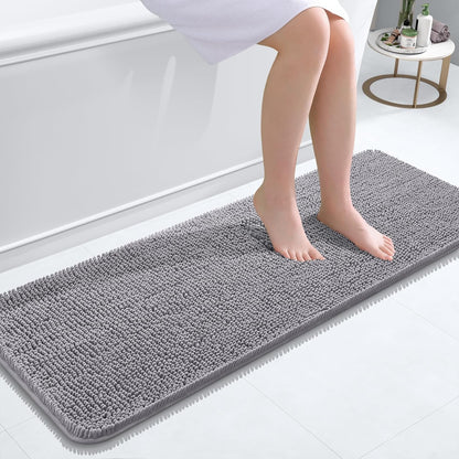 Machine Washable Extra Soft Absorbent Chenille Bath Rug (Grey)