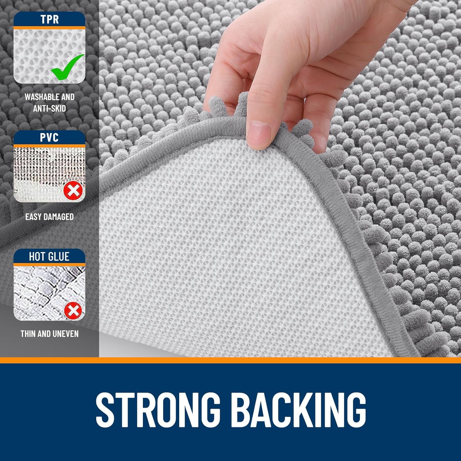 Machine Washable Extra Soft Absorbent Chenille Bath Rug (Grey)