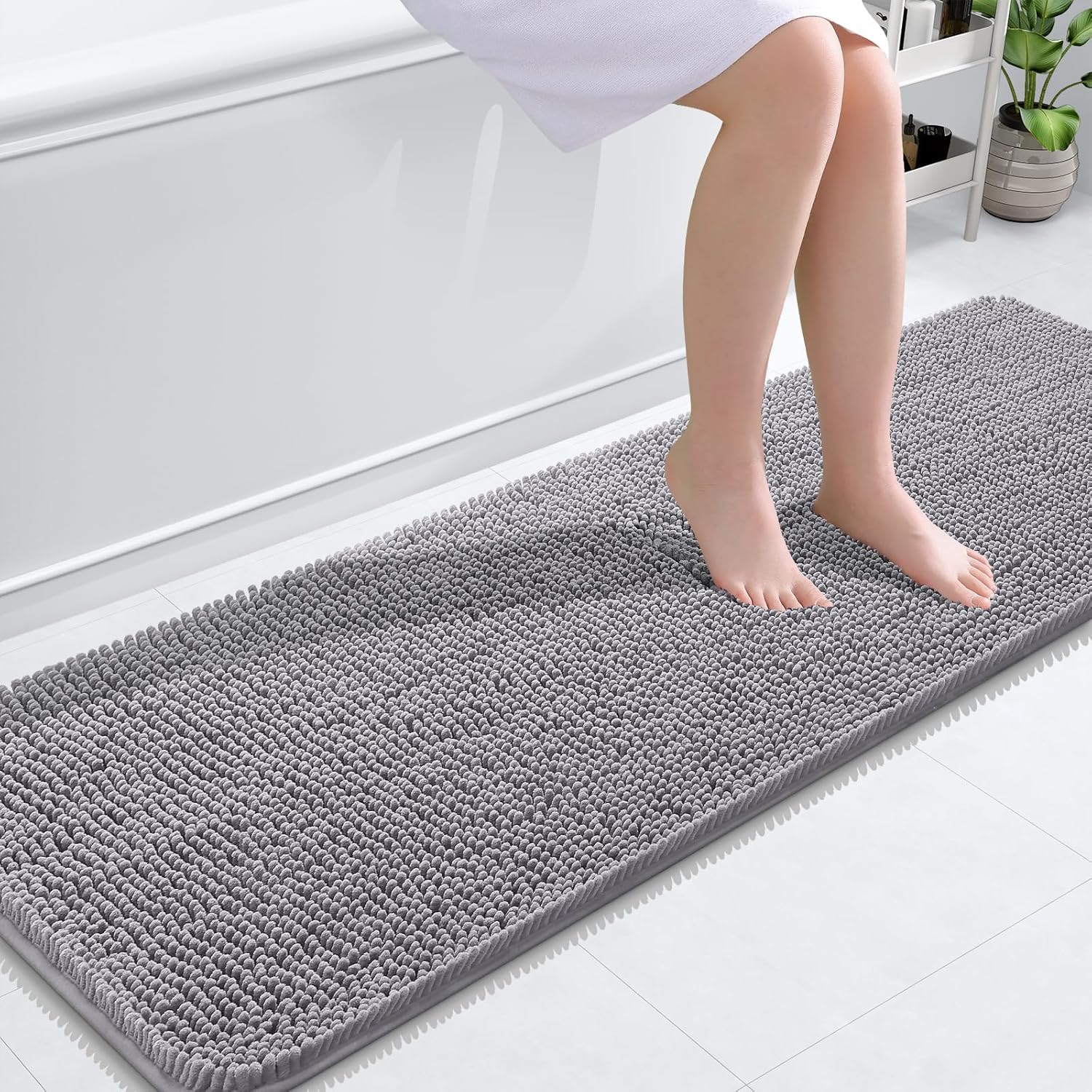 Machine Washable Extra Soft Absorbent Chenille Bath Rug (Grey)