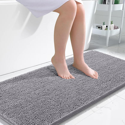 Machine Washable Extra Soft Absorbent Chenille Bath Rug (Grey)