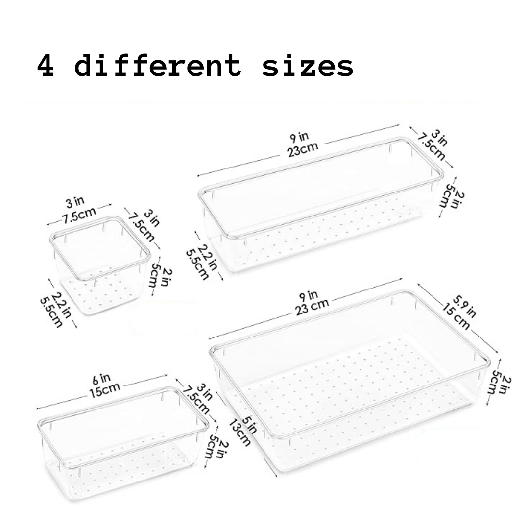 Schubladen-Organizer-Set aus transparentem Kunststoff