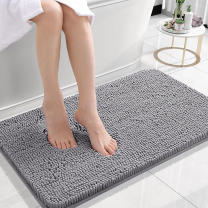 Machine Washable Extra Soft Absorbent Chenille Bath Rug (Grey)