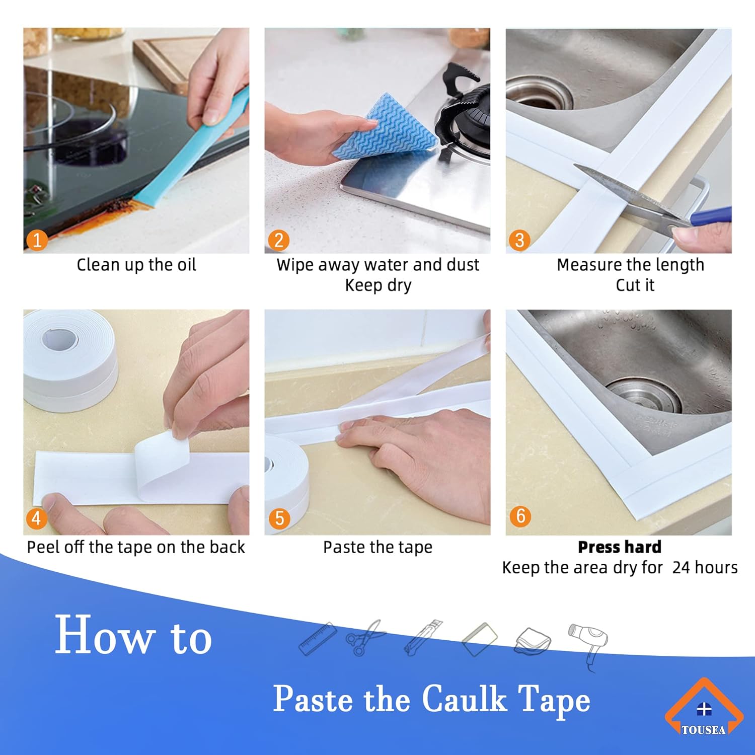 White Caulk Tape for Bath & Kitchen,Caulking Tape for Bathroom Caulking White Self Adhesive Caulk Strip,Tub Surround,Toilet Bowl Stick on Gel,Kitchen Countertop (1.5" X 10.5Ft)