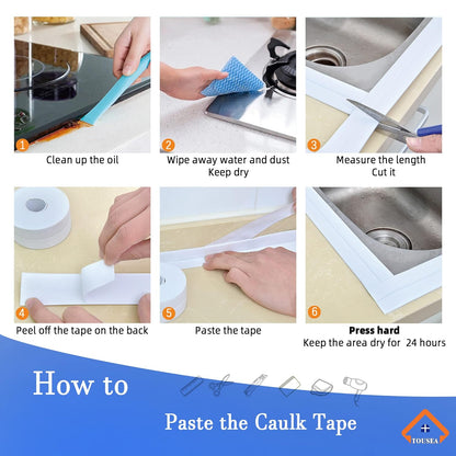 White Caulk Tape for Bath & Kitchen,Caulking Tape for Bathroom Caulking White Self Adhesive Caulk Strip,Tub Surround,Toilet Bowl Stick on Gel,Kitchen Countertop (1.5" X 10.5Ft)