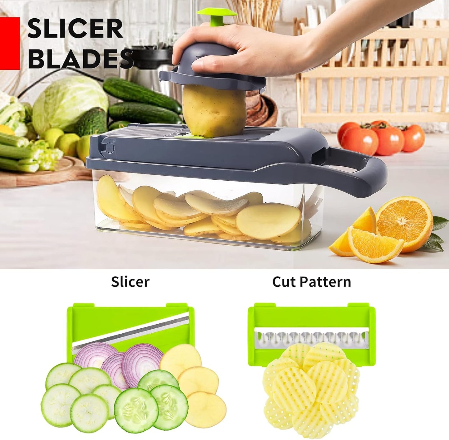 Vegetable Chopper, Pro Onion Chopper, Multifunctional 13 in 1 Food Chopper, Kitchen Vegetable Slicer Dicer Cutter,Veggie Chopper with 8 Blades,Carrot and Garlic Chopper with Container…