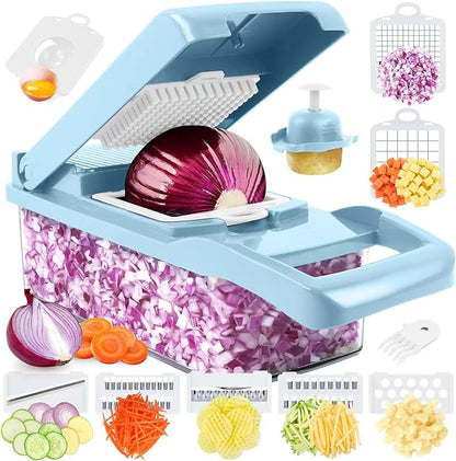 Vegetable Chopper, Pro Onion Chopper, Multifunctional 13 in 1 Food Chopper, Kitchen Vegetable Slicer Dicer Cutter,Veggie Chopper with 8 Blades,Carrot and Garlic Chopper with Container…