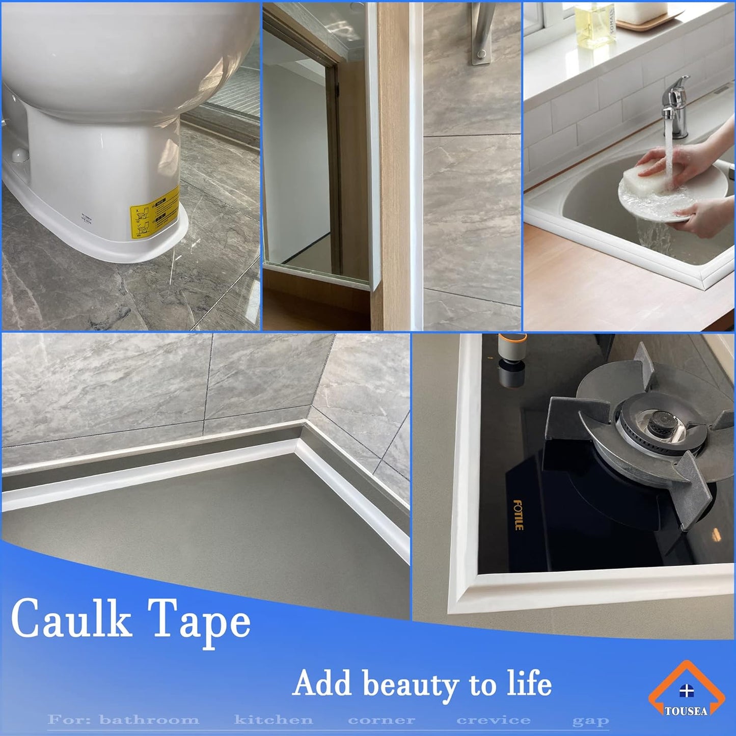 White Caulk Tape for Bath & Kitchen,Caulking Tape for Bathroom Caulking White Self Adhesive Caulk Strip,Tub Surround,Toilet Bowl Stick on Gel,Kitchen Countertop (1.5" X 10.5Ft)