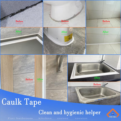 White Caulk Tape for Bath & Kitchen,Caulking Tape for Bathroom Caulking White Self Adhesive Caulk Strip,Tub Surround,Toilet Bowl Stick on Gel,Kitchen Countertop (1.5" X 10.5Ft)